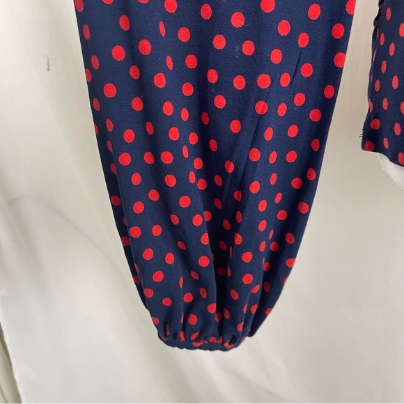 Boden Navy And Red Polka Dot Faux Wrap Ruched Top NWOT - Picture 7 of 11